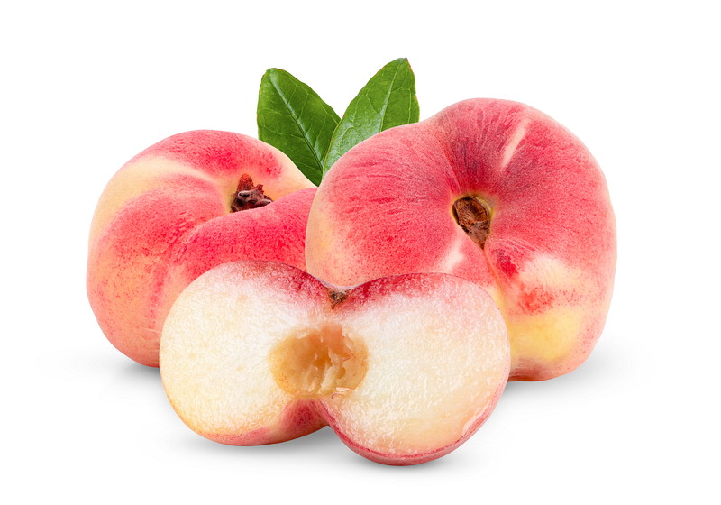 Ripe chinese flat peach fruit  isolated on white background