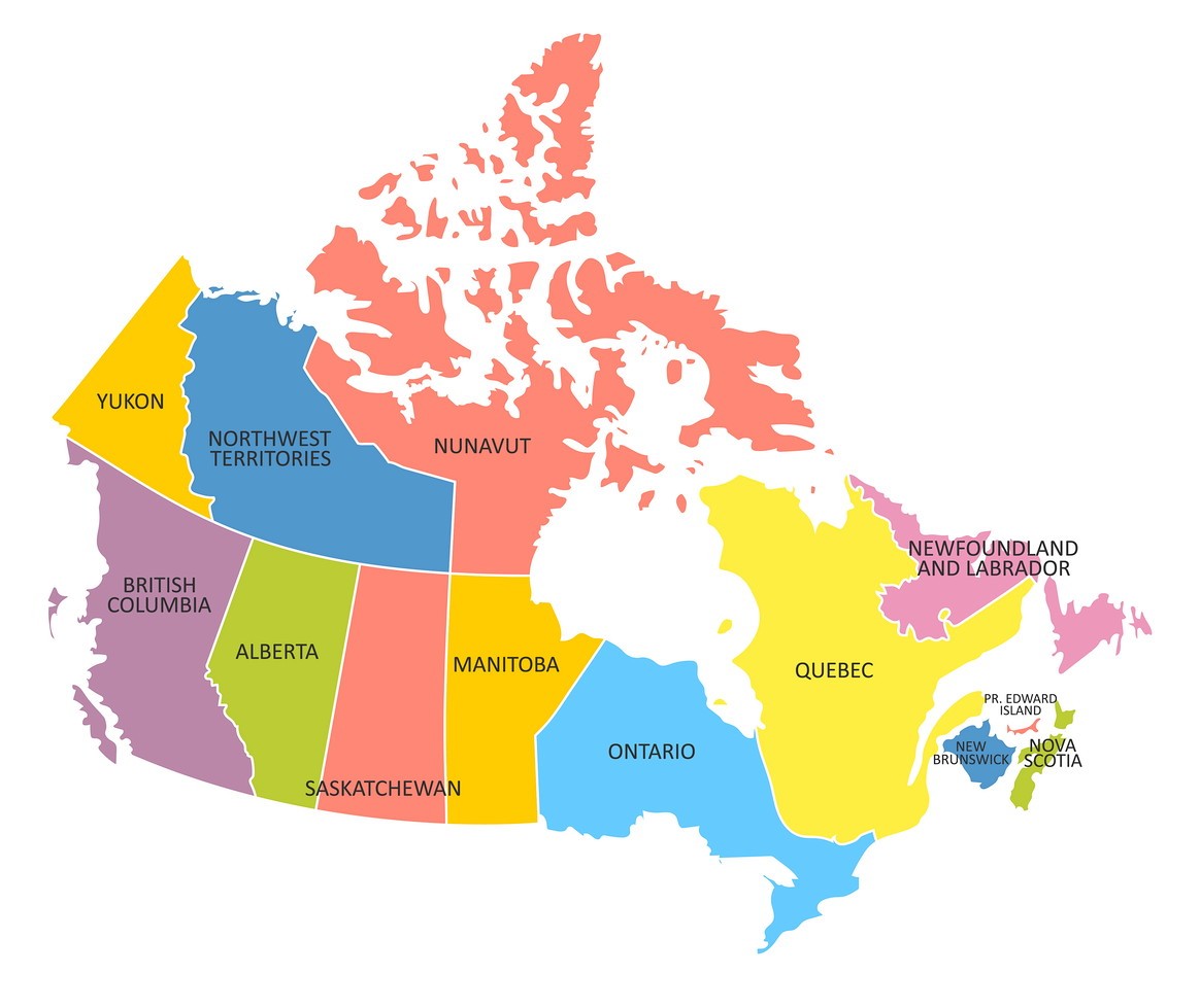 Canada multicolored map with regions. Vector illustration